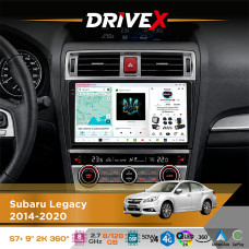 Штатна магнітола для Subaru Legacy 2014-2020 DriveX S7+ 2K QLED 9" Android 8-ядерний 2.7ГГц 8x128Гб SIM-картка 3G/4G AK7808 AB 4x50W 360° DSP AK7739 VELVET бездротовий CarPlay та AndroidAuto