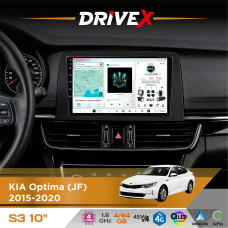 Штатна магнітола для KIA Optima (JF) 2015-2020 DriveX S3 QLED 10" Android 8-ядерний 1.6ГГц 4x64Гб SIM-картка 3G/4G 7388 4x45W ASP TM2313 бездротовий CarPlay та AndroidAuto