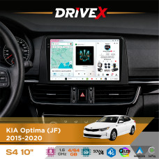 Штатна магнітола для KIA Optima (JF) 2015-2020 DriveX S4 QLED 10" Android 8-ядерний 1.6ГГц 4x64Гб SIM-картка 3G/4G TDA7851 4x50W DSP AK7604 бездротовий CarPlay та AndroidAuto