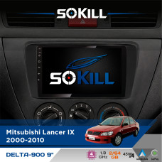 Штатна магнітола для Mitsubishi Lancer IX 2000-2010 SoKill DELTA-900 9" Android 4-ядерний 2+64Гб 4x45W бездротовий CarPlay та AndroidAuto