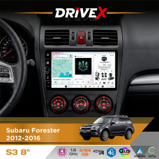 Штатна магнітола для Subaru Impreza 2011-2016 DriveX S3 QLED 8" з фізичними кнопками Android 8-ядерний 1.6ГГц 4x64Гб SIM-картка 3G/4G 7388 45W ASP TM2313 бездротовий CarPlay та AndroidAuto