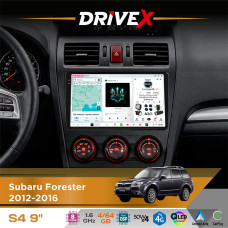 Штатна магнітола для Subaru Forester 2012-2016 DriveX S4 QLED 9" Android 8-ядерний 1.6ГГц 4x64Гб SIM-картка 3G/4G TDA7851 4x50W DSP AK7604 бездротовий CarPlay та AndroidAuto