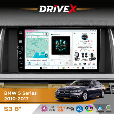 Штатна магнітола для BMW 5 Series (F18) 2009-2017 DriveX S3 QLED 8" з фізичними кнопками Android 8-ядерний 1.6ГГц 4x64Гб SIM-картка 3G/4G 7388 45W ASP TM2313 бездротовий CarPlay та AndroidAuto