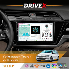 Штатна магнітола для Volkswagen Touran 2015-2020 DriveX S3 QLED 10" Android 8-ядерний 1.6ГГц 4x64Гб SIM-картка 3G/4G 7388 4x45W ASP TM2313 бездротовий CarPlay та AndroidAuto