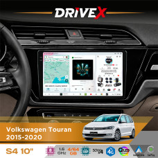 Штатна магнітола для Volkswagen Touran 2015-2020 DriveX S4 QLED 10" Android 8-ядерний 1.6ГГц 4x64Гб SIM-картка 3G/4G TDA7851 4x50W DSP AK7604 бездротовий CarPlay та AndroidAuto