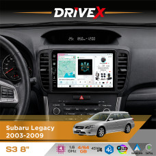 Штатна магнітола для Subaru Outback 2003-2009 DriveX S3 QLED 8" з фізичними кнопками Android 8-ядерний 1.6ГГц 4x64Гб SIM-картка 3G/4G 7388 45W ASP TM2313 бездротовий CarPlay та AndroidAuto