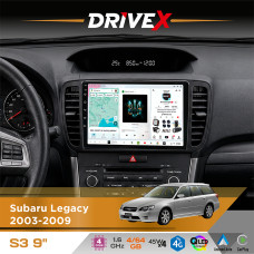Штатна магнітола для Subaru Outback 2003-2009 DriveX S3 QLED 9" Android 8-ядерний 1.6ГГц 4x64Гб SIM-картка 3G/4G 7388 4x45W ASP TM2313 бездротовий CarPlay та AndroidAuto