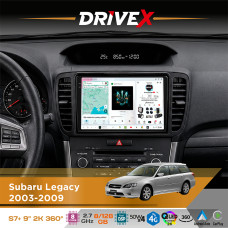 Штатна магнітола для Subaru Outback 2003-2009 DriveX S7+ 2K QLED 9" Android 8-ядерний 2.7ГГц 8x128Гб SIM-картка 3G/4G AK7808 AB 4x50W 360° DSP AK7739 VELVET бездротовий CarPlay та AndroidAuto