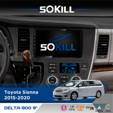 Штатна магнітола для Toyota Sienna 2015-2020 SoKill DELTA-900 9" Android 4-ядерний 2+64Гб 4x45W бездротовий CarPlay та AndroidAuto