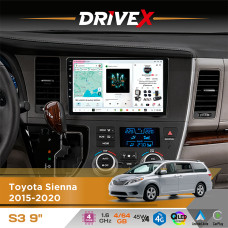 Штатна магнітола для Toyota Sienna 2015-2020 DriveX S3 QLED 9" Android 8-ядерний 1.6ГГц 4x64Гб SIM-картка 3G/4G 7388 4x45W ASP TM2313 бездротовий CarPlay та AndroidAuto