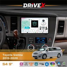 Штатна магнітола для Toyota Sienna 2015-2020 DriveX S4 QLED 9" Android 8-ядерний 1.6ГГц 4x64Гб SIM-картка 3G/4G TDA7851 4x50W DSP AK7604 бездротовий CarPlay та AndroidAuto