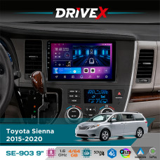 Штатна магнітола для Toyota Sienna 2015-2020 DriveX SE-903 QLED 9" Android 8-ядерний 4+64Гб SIM-картка 3G/4G DSP 4x50W(TDA7851) бездротовий CarPlay та AndroidAuto