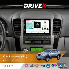 Штатна магнітола для KIA Sorento (BL) 2006-2009 DriveX S3 QLED 8" з фізичними кнопками Android 8-ядерний 1.6ГГц 4x64Гб SIM-картка 3G/4G 7388 45W ASP TM2313 бездротовий CarPlay та AndroidAuto