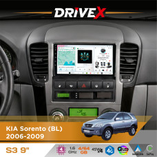 Штатна магнітола для KIA Sorento (BL) 2006-2009 DriveX S3 QLED 9" Android 8-ядерний 1.6ГГц 4x64Гб SIM-картка 3G/4G 7388 4x45W ASP TM2313 бездротовий CarPlay та AndroidAuto