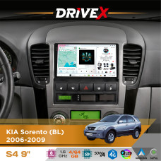 Штатна магнітола для KIA Sorento (BL) 2006-2009 DriveX S4 QLED 9" Android 8-ядерний 1.6ГГц 4x64Гб SIM-картка 3G/4G TDA7851 4x50W DSP AK7604 бездротовий CarPlay та AndroidAuto