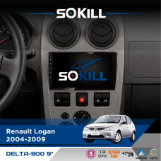 Штатна магнітола для Dacia Logan 2004-2008 SoKill DELTA-900 9" Android 4-ядерний 2+64Гб 4x45W бездротовий CarPlay та AndroidAuto