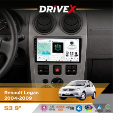 Штатна магнітола для Dacia Logan 2004-2008 DriveX S3 QLED 9" Android 8-ядерний 1.6ГГц 4x64Гб SIM-картка 3G/4G 7388 4x45W ASP TM2313 бездротовий CarPlay та AndroidAuto