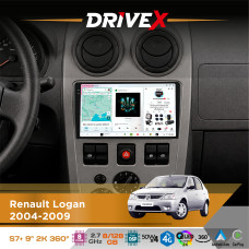 Штатна магнітола для Renault Logan 2004-2009 DriveX S7+ 2K QLED 9" Android 8-ядерний 2.7ГГц 8x128Гб SIM-картка 3G/4G AK7808 AB 4x50W 360° DSP AK7739 VELVET бездротовий CarPlay та AndroidAuto