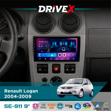 Штатна магнітола для Renault Logan 2004-2009 DriveX SE-911 4+64Гб QLED 9" Android 4-ядерний 4x50W(TDA7851) DSP бездротовий CarPlay та AndroidAuto