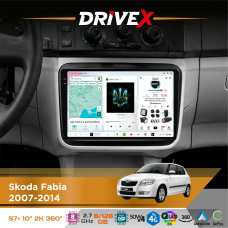 Штатна магнітола для Skoda Fabia 2007-2014 DriveX S7+ 2K QLED 10" Android 8-ядерний 2.7ГГц 8x128Гб SIM-картка 3G/4G AK7808 AB 4x50W 360° DSP AK7739 VELVET бездротовий CarPlay та AndroidAuto