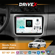 Штатна магнітола для Skoda Fabia 2007-2014 DriveX S7 2K QLED 10" Android 8-ядерний 2.7ГГц 6x64Гб SIM-картка 3G/4G AK7808 AB 4x50W DSP AK7739 VELVET бездротовий CarPlay та AndroidAuto