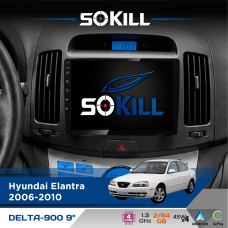 Штатна магнітола для Hyundai Elantra 2006-2010 SoKill DELTA-900 9" Android 4-ядерний 2+64Гб 4x45W бездротовий CarPlay та AndroidAuto