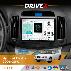 Штатна магнітола для Hyundai Elantra 2006-2010 DriveX S3 QLED 9" Android 8-ядерний 1.6ГГц 4x64Гб SIM-картка 3G/4G 7388 4x45W ASP TM2313 бездротовий CarPlay та AndroidAuto