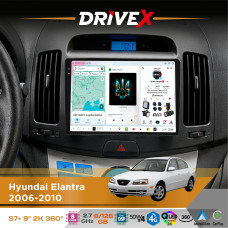 Штатна магнітола для Hyundai Avante 2006-2010 DriveX S7+ 2K QLED 9" Android 8-ядерний 2.7ГГц 8x128Гб SIM-картка 3G/4G AK7808 AB 4x50W 360° DSP AK7739 VELVET бездротовий CarPlay та AndroidAuto