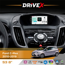 Штатна магнітола для Ford Kuga 2013-2019 DriveX S3 QLED 8" з фізичними кнопками Android 8-ядерний 1.6ГГц 4x64Гб SIM-картка 3G/4G 7388 45W ASP TM2313 бездротовий CarPlay та AndroidAuto