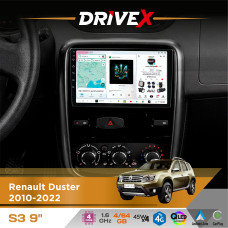 Штатна магнітола для Dacia Sandero 2013-2020 DriveX S3 QLED 9" Android 8-ядерний 1.6ГГц 4x64Гб SIM-картка 3G/4G 7388 4x45W ASP TM2313 бездротовий CarPlay та AndroidAuto