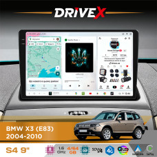 Штатна магнітола для BMW X3 (E83) 2004-2010 DriveX S4 QLED 9" Android 8-ядерний 1.6ГГц 4x64Гб SIM-картка 3G/4G TDA7851 4x50W DSP AK7604 бездротовий CarPlay та AndroidAuto