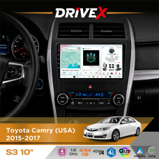 Штатна магнітола для Toyota Camry (USA) 2015-2017 DriveX S3 QLED 10" Android 8-ядерний 1.6ГГц 4x64Гб SIM-картка 3G/4G 7388 4x45W ASP TM2313 бездротовий CarPlay та AndroidAuto