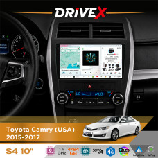 Штатна магнітола для Toyota Camry (USA) 2015-2017 DriveX S4 QLED 10" Android 8-ядерний 1.6ГГц 4x64Гб SIM-картка 3G/4G TDA7851 4x50W DSP AK7604 бездротовий CarPlay та AndroidAuto