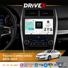 Штатна магнітола для Toyota Camry (USA) 2015-2017 DriveX S7+ 2K QLED 10" Android 8-ядерний 2.7ГГц 8x128Гб SIM-картка 3G/4G AK7808 AB 4x50W 360° DSP AK7739 VELVET бездротовий CarPlay та AndroidAuto