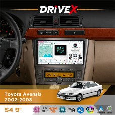 Штатна магнітола для Toyota Avensis 2002-2008 DriveX S4 QLED 9" Android 8-ядерний 1.6ГГц 4x64Гб SIM-картка 3G/4G TDA7851 4x50W DSP AK7604 бездротовий CarPlay та AndroidAuto