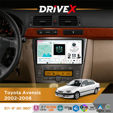 Штатна магнітола для Toyota Avensis 2002-2008 DriveX S7+ 2K QLED 9" Android 8-ядерний 2.7ГГц 8x128Гб SIM-картка 3G/4G AK7808 AB 4x50W 360° DSP AK7739 VELVET бездротовий CarPlay та AndroidAuto