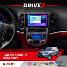 Штатна магнітола для Hyundai Santa Fe 2006-2012 DriveX A-903 QLED 9" Android 4-ядерний 2+32Гб 4x50W(TDA7851) бездротовий CarPlay та AndroidAuto