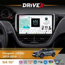 Штатна магнітола для Peugeot 2008 2013-2019 DriveX S4 QLED 10" Android 8-ядерний 1.6ГГц 4x64Гб SIM-картка 3G/4G TDA7851 4x50W DSP AK7604 бездротовий CarPlay та AndroidAuto