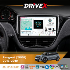 Штатна магнітола для Peugeot 2008 2013-2019 DriveX S7+ 2K QLED 10" Android 8-ядерний 2.7ГГц 8x128Гб SIM-картка 3G/4G AK7808 AB 4x50W 360° DSP AK7739 VELVET бездротовий CarPlay та AndroidAuto