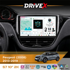 Штатна магнітола для Peugeot 2008 2013-2019 DriveX S7 2K QLED 10" Android 8-ядерний 2.7ГГц 6x64Гб SIM-картка 3G/4G AK7808 AB 4x50W DSP AK7739 VELVET бездротовий CarPlay та AndroidAuto