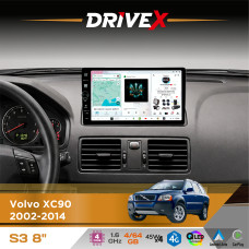Штатна магнітола для Volvo XC90 2002-2014 DriveX S3 QLED 8" з фізичними кнопками Android 8-ядерний 1.6ГГц 4x64Гб SIM-картка 3G/4G 7388 45W ASP TM2313 бездротовий CarPlay та AndroidAuto