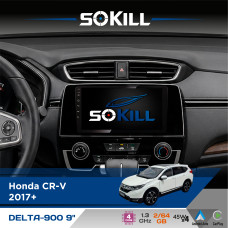 Штатна магнітола для Honda CR-V 2017+ SoKill DELTA-900 9" Android 4-ядерний 2+64Гб 4x45W бездротовий CarPlay та AndroidAuto