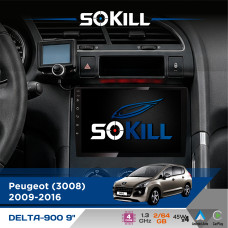 Штатна магнітола для Peugeot 5008 2009-2016 SoKill DELTA-900 9" Android 4-ядерний 2+64Гб 4x45W бездротовий CarPlay та AndroidAuto