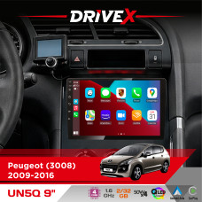 Штатна магнітола для Peugeot 3008 2009-2016 DriveX UN5 QLED 9" Android 4-ядерний 2+32Гб 4x45W бездротовий CarPlay та AndroidAuto