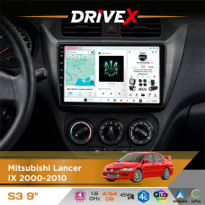 Штатна магнітола для Mitsubishi Lancer IX 2000-2010 DriveX S3 QLED 9" Android 8-ядерний 1.6ГГц 4x64Гб SIM-картка 3G/4G 7388 4x45W ASP TM2313 бездротовий CarPlay та AndroidAuto