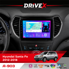 Штатна магнітола для Hyundai Santa Fe 2012-2018 DriveX A-903 QLED 9" Android 4-ядерний 2+32Гб 4x50W(TDA7851) бездротовий CarPlay та AndroidAuto