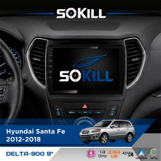 Штатна магнітола для Hyundai Santa Fe 2012-2018 SoKill DELTA-900 9" Android 4-ядерний 2+64Гб 4x45W бездротовий CarPlay та AndroidAuto