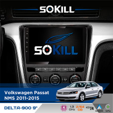 Штатна магнітола для Volkswagen Passat NMS 2011-2015 SoKill DELTA-900 9" Android 4-ядерний 2+64Гб 4x45W бездротовий CarPlay та AndroidAuto