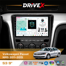 Штатна магнітола для Volkswagen Passat NMS 2011-2015 DriveX S3 QLED 9" Android 8-ядерний 1.6ГГц 4x64Гб SIM-картка 3G/4G 7388 4x45W ASP TM2313 бездротовий CarPlay та AndroidAuto