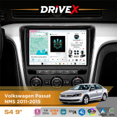 Штатна магнітола для Volkswagen Passat NMS 2011-2015 DriveX S4 QLED 9" Android 8-ядерний 1.6ГГц 4x64Гб SIM-картка 3G/4G TDA7851 4x50W DSP AK7604 бездротовий CarPlay та AndroidAuto
